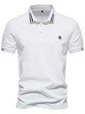 Men's Embroidered Striped Short Sleeve Polo - Trendsi - Flyclothing LLC