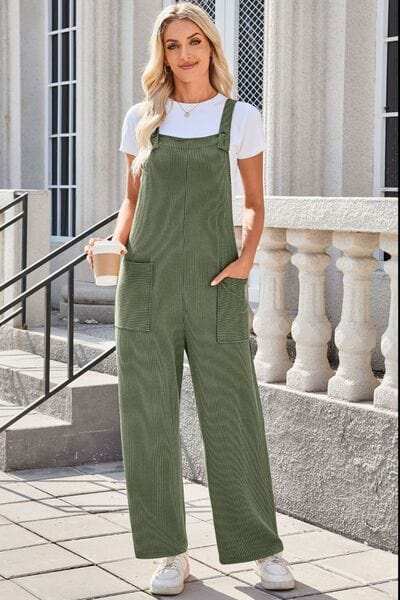 Lovelet Square Neck Wide Strap Overalls with Pockets - Trendsi - Flyclothing LLC