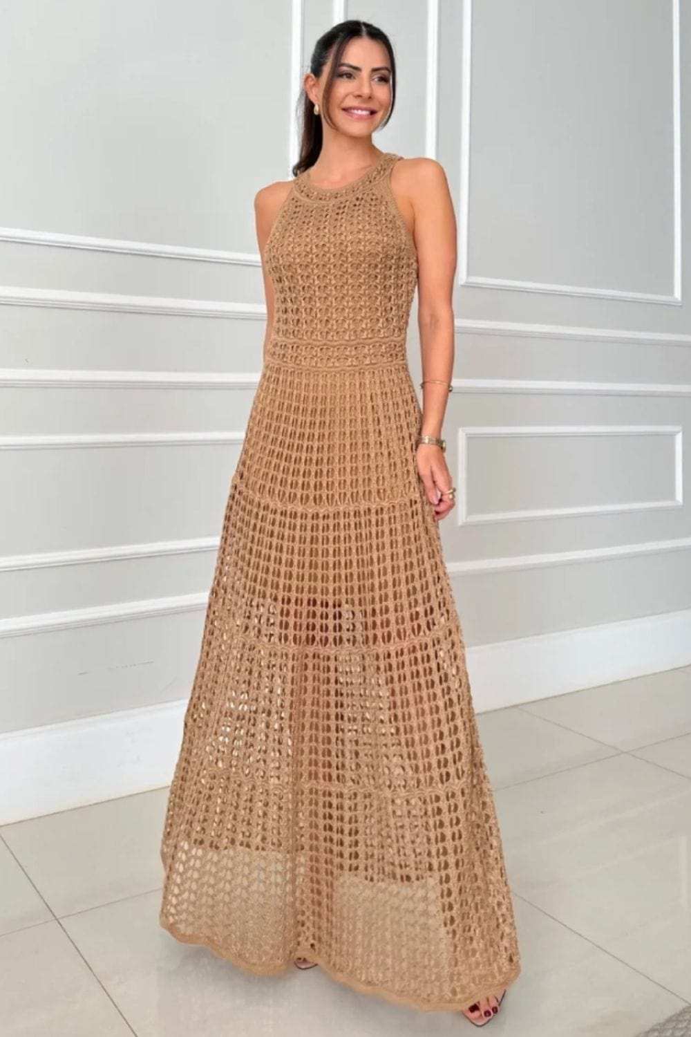 Hollowed-Out Sleeveless Maxi Dress - Trendsi - Flyclothing LLC