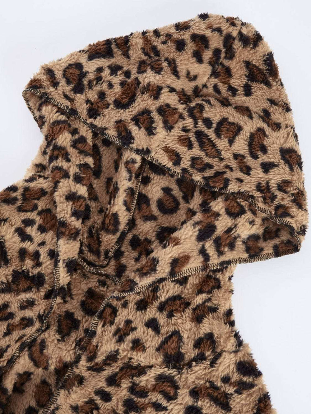 Fuzzy Leopard Long Sleeve Hooded Jacket - Trendsi - Flyclothing LLC