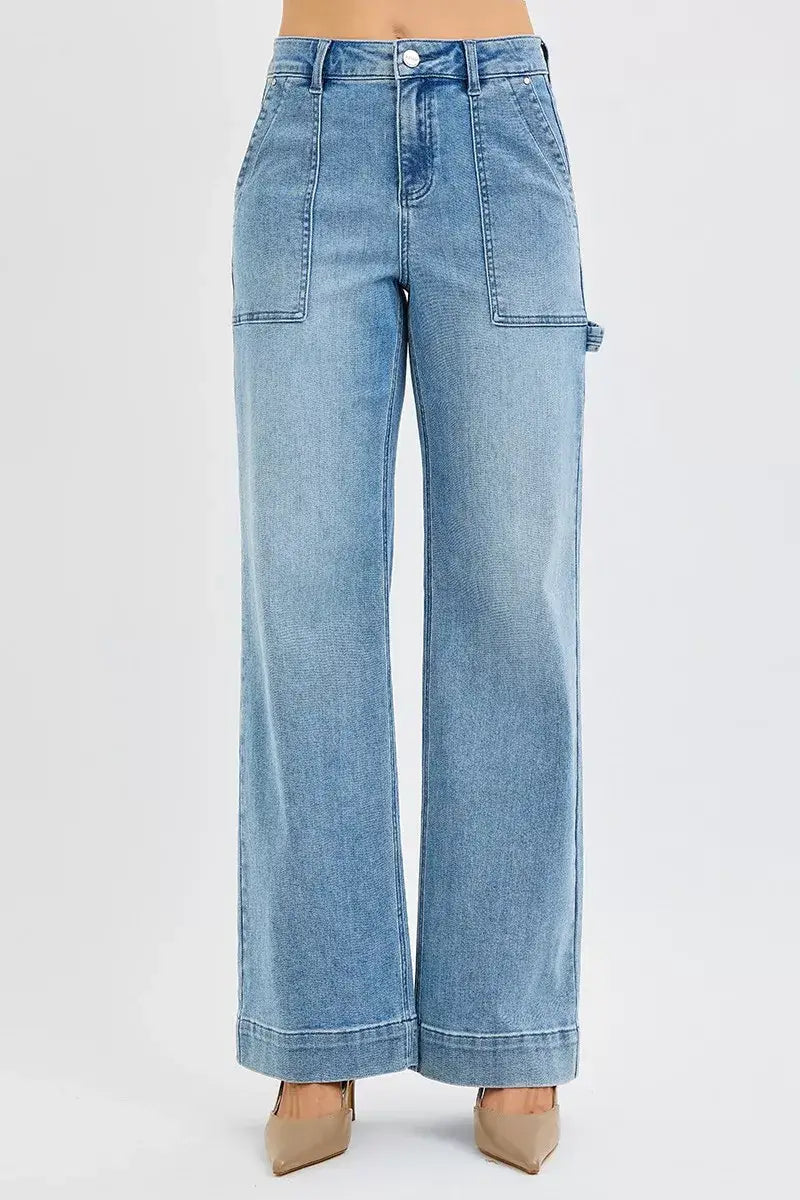 RISEN Full Size High Rise Straight Leg Jeans with Front Pockets Plus Size - Trendsi - Flyclothing LLC
