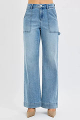 RISEN Full Size High Rise Straight Leg Jeans with Front Pockets Plus Size - Trendsi - Flyclothing LLC