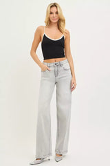 RISEN Slouchy Baggy Jeans with Contrast Stitching - Trendsi - Flyclothing LLC