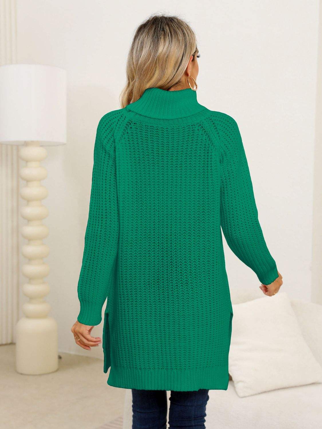 Slit Turtleneck Long Sleeve Sweater - Trendsi - Flyclothing LLC