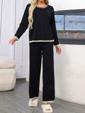 Contrast Trim Round Neck Top and Pants Sweater Set - Trendsi - Flyclothing LLC
