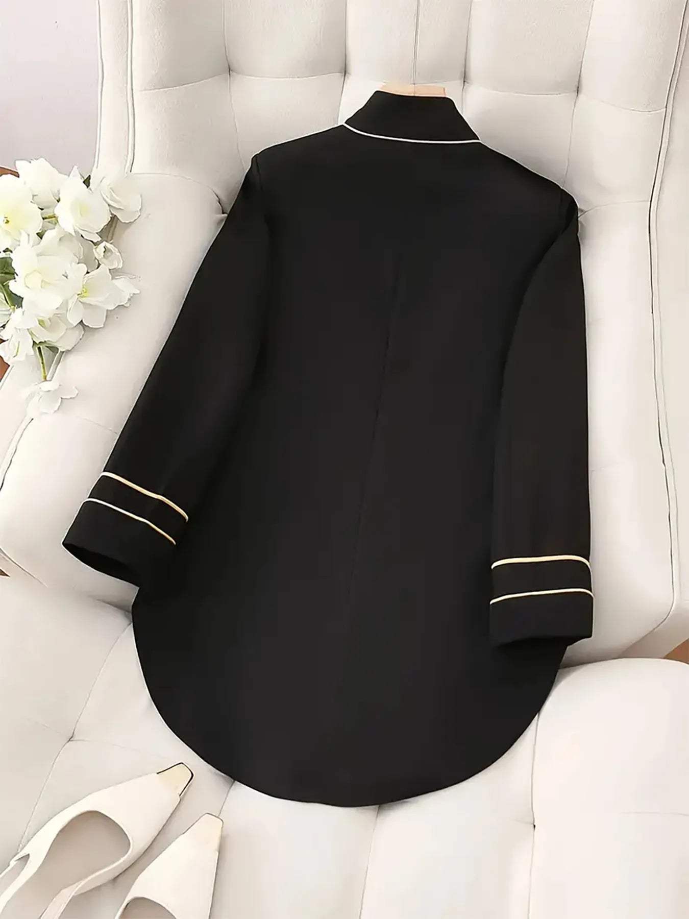 Decorative Button Hight-Low Blazer with Cuff Trim - Trendsi - Flyclothing LLC
