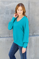 Basic Bae Full Size V-Neck Lantern Sleeve Top - ShopBasicbae - Flyclothing LLC