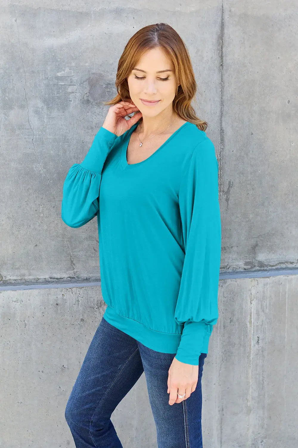 Basic Bae Full Size V-Neck Lantern Sleeve Top - ShopBasicbae - Flyclothing LLC