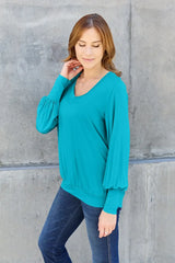 Basic Bae Full Size V-Neck Lantern Sleeve Top - Trendsi - Flyclothing LLC