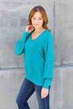 Basic Bae Full Size V-Neck Lantern Sleeve Top - Trendsi - Flyclothing LLC