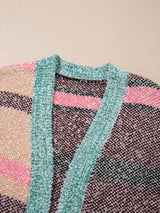 Color Block Striped Side Slit Open Front Cardigan - Trendsi - Flyclothing LLC