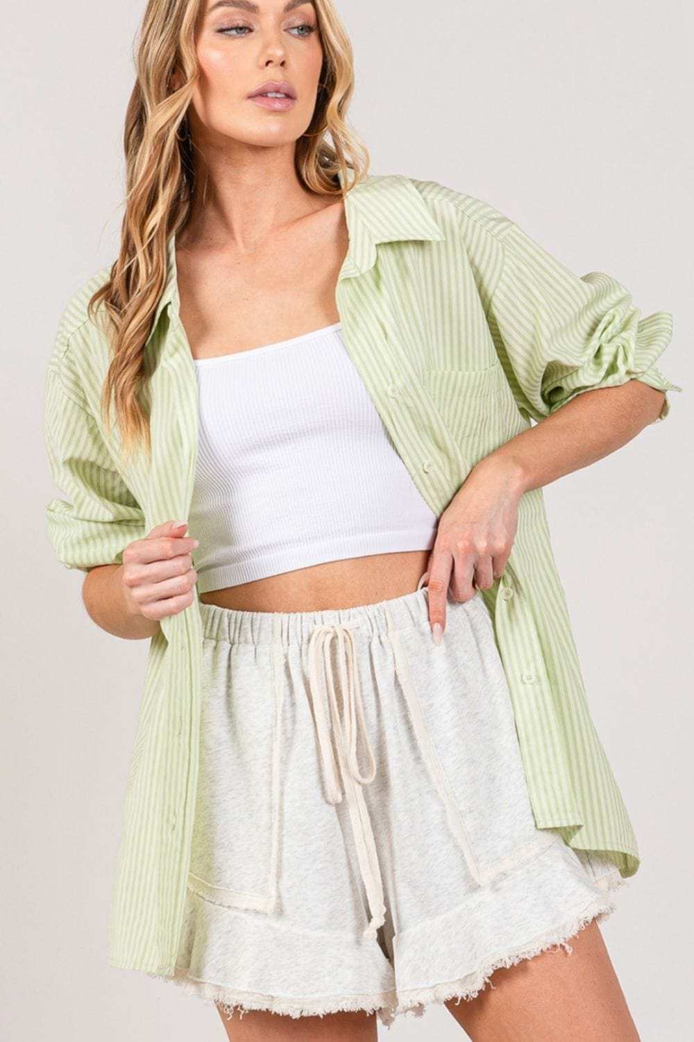 SAGE + FIG Striped Button Up Long Sleeve Shirt - Trendsi - Flyclothing LLC
