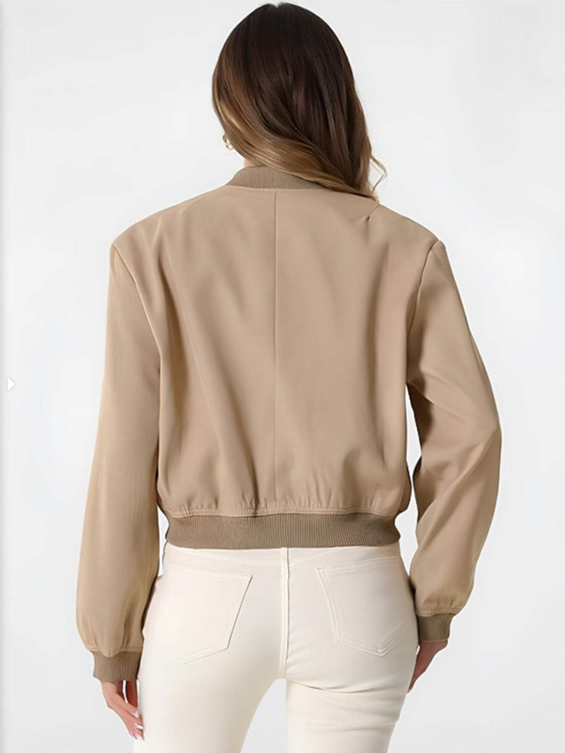 Pocketed Snap Down Baseball Collar Jacket - Trendsi - Flyclothing LLC