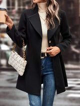 Collared Neck Long Sleeve Longline Coat - Trendsi - Flyclothing LLC