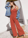 Ruched Wide Strap Jumpsuit with Pockets - Trendsi