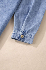 Raw Hem Button Down Long Sleeve Denim Dress - Trendsi - Flyclothing LLC
