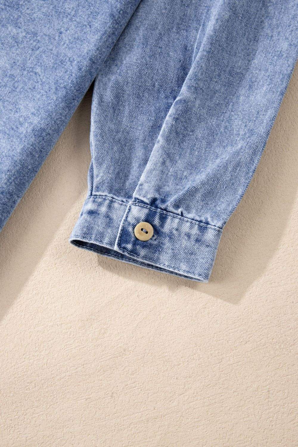 Raw Hem Button Down Long Sleeve Denim Dress - Trendsi - Flyclothing LLC