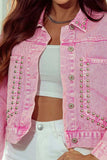 Studded Button Up Denim Jacket - Trendsi - Flyclothing LLC