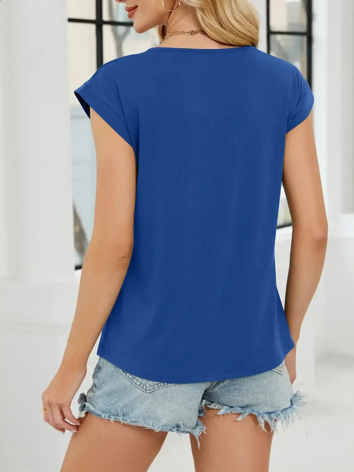 Pleated Front Scoop Neck T-Shirt - Trendsi - Flyclothing LLC