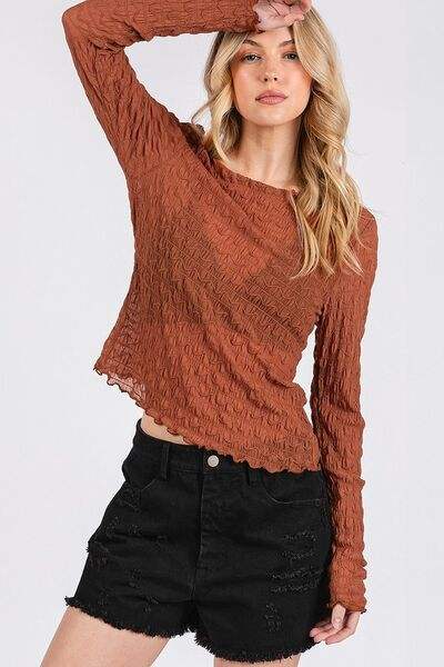Mittoshop Lettuce Hem Boat Neck Long Sleeve Blouse - Trendsi - Flyclothing LLC