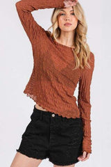 Mittoshop Lettuce Hem Boat Neck Long Sleeve Blouse - Trendsi - Flyclothing LLC