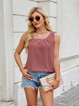 Ruched Scoop Neck Tank - Trendsi - Flyclothing LLC