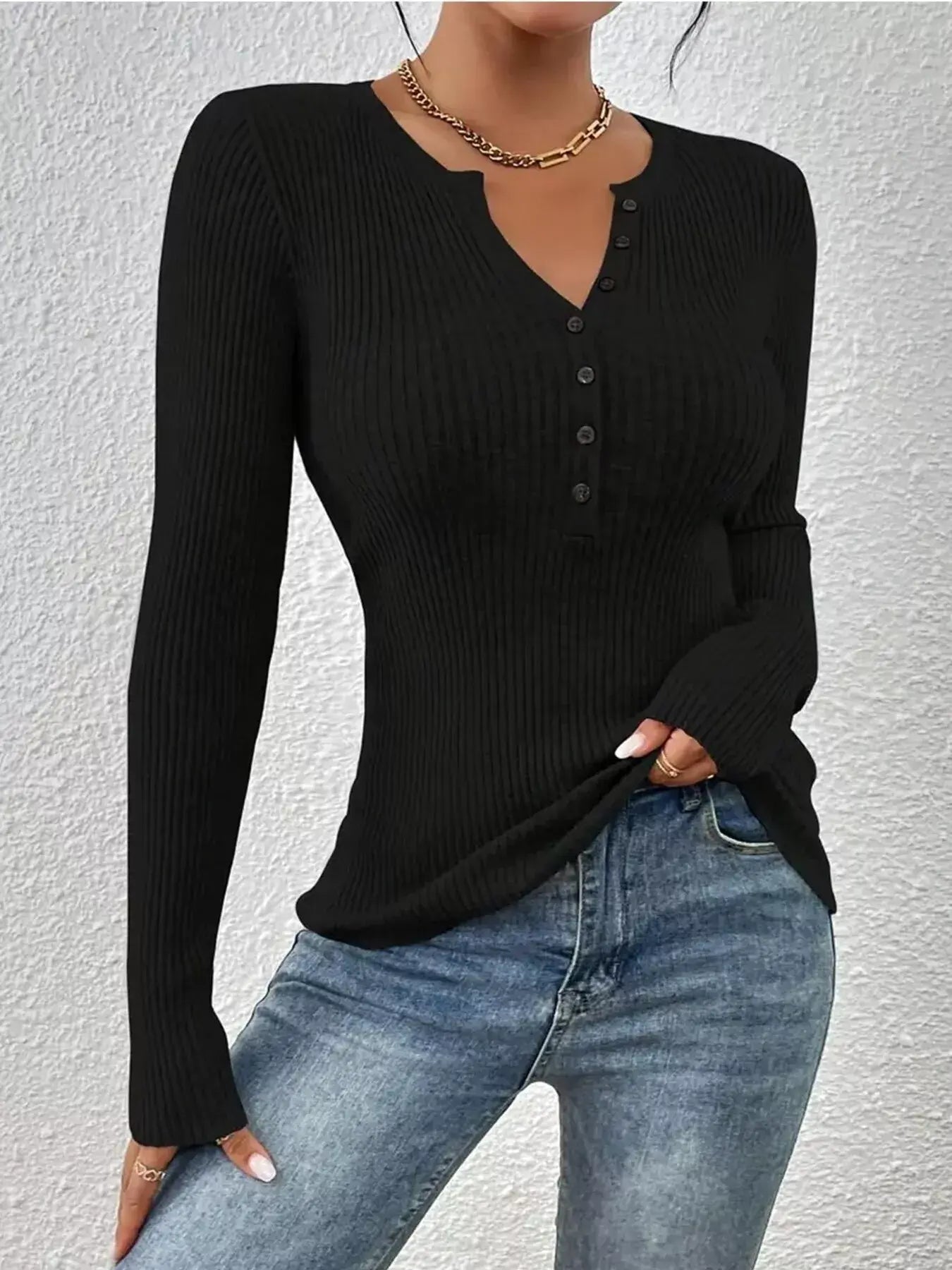 Ribbed Knit Button Front Knit Top - Trendsi - Flyclothing LLC