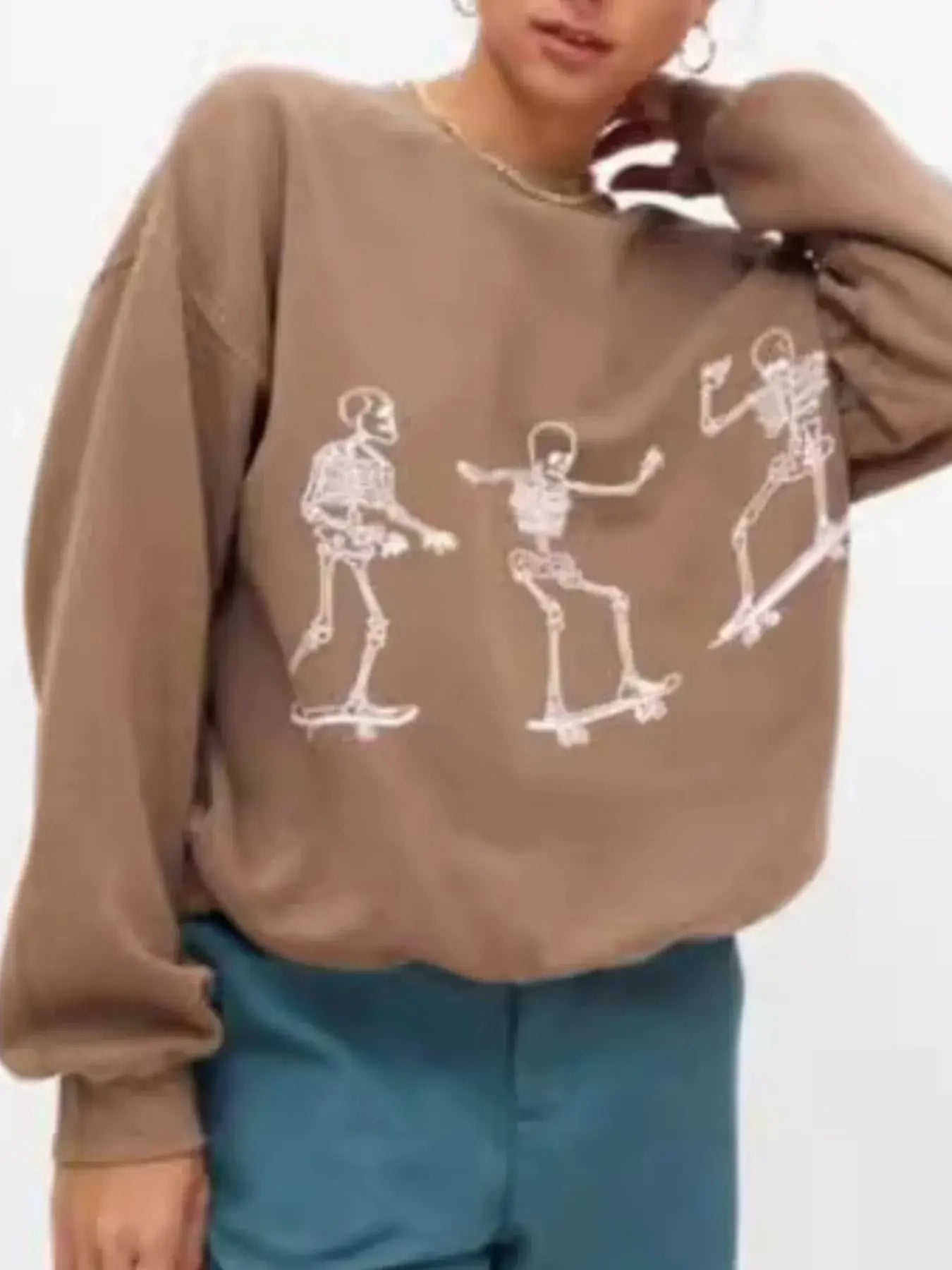 Skeleton Graphic Oversized Sweatshirt - Trendsi - Flyclothing LLC