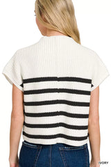 Zenana Short Sleeve Stripe Sweater - Trendsi - Flyclothing LLC
