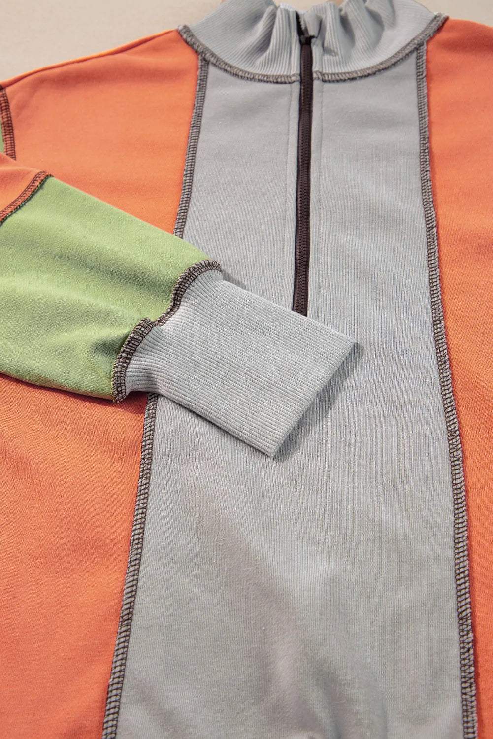 Full Size Exposed Seam Color Block Long Sleeve Sweatshirt - Trendsi - Flyclothing LLC