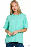 Zenana Raised Rib Exposed Seam Short Sleeve Top - Trendsi - Flyclothing LLC