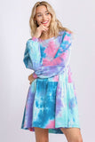 Umgee Full Size Tie Dye Round Neck Long Sleeve Babydoll Tiered Dress Plus Size - Trendsi