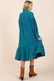 Mittoshop Mineral Wash Cotton Gauze Ruffle Midi Shirt Dress - Trendsi