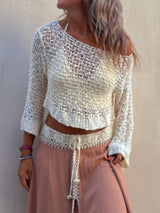 Round Neck Long Sleeve Knit Cover Up - Trendsi - Flyclothing LLC