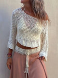 Round Neck Long Sleeve Knit Cover Up - Trendsi