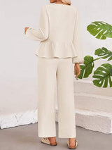 Tie Neck Balloon Sleeve Top and Pants Set - Trendsi - Flyclothing LLC