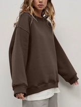 Round Neck Dropped Shoulder Long Sleeve Sweatshirt - Trendsi - Flyclothing LLC