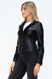Snobbish Faux Leather Zip Up Drawstring Hooded Jacket - Trendsi - Flyclothing LLC