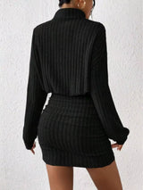 Ribbed Knit Turtleneck Bodycon Mini Dress - Trendsi - Flyclothing LLC