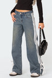Side Striped Wide Leg Jeans - Trendsi