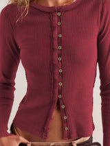 Ribbed Round Neck Long Sleeve Top - Trendsi - Flyclothing LLC