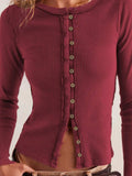Ribbed Round Neck Long Sleeve Top - Trendsi - Flyclothing LLC