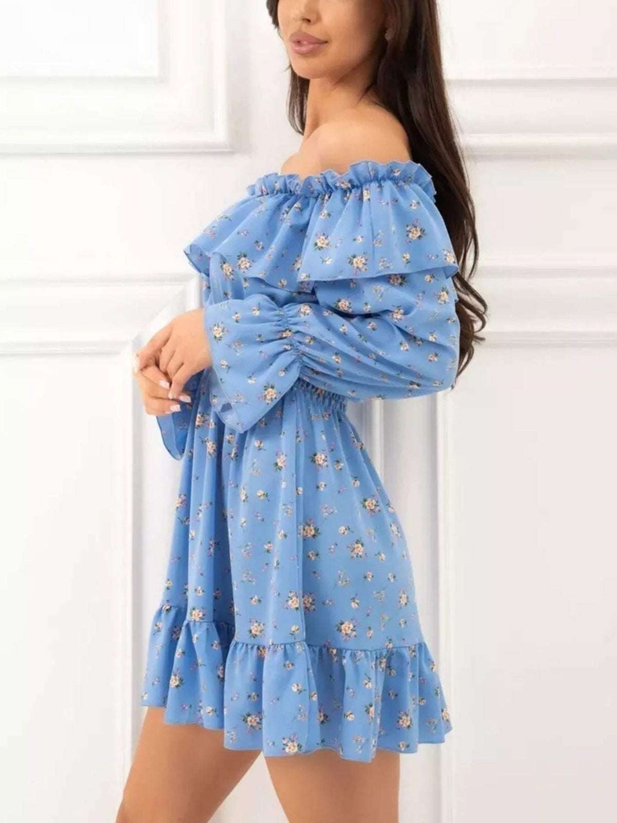 Off-Shoulder Floral Print Ruffle Dress - Trendsi - Flyclothing LLC