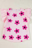 Ruffled Flower Printed Round Neck Cap Sleeve Blouse - Trendsi - Flyclothing LLC
