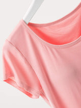 Round Neck Short Sleeve T-Shirt with Bra - Trendsi - Flyclothing LLC