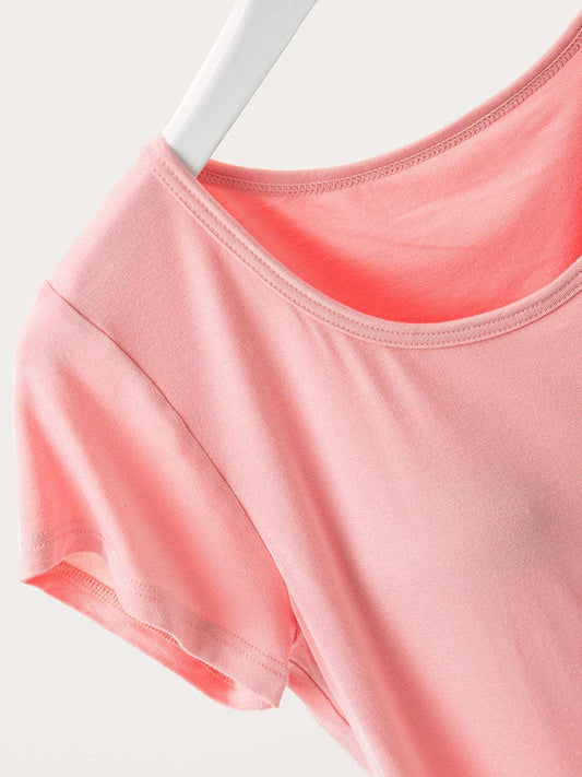 Round Neck Short Sleeve T-Shirt with Bra - Trendsi - Flyclothing LLC