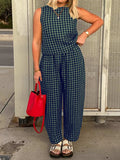 Lovelet Plaid Round Neck Sleeveless Top and Pants Set - Trendsi - Flyclothing LLC