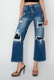 Risen Full Size High Rise Patch Detailed Wide Leg Crop Jeans - Trendsi - Flyclothing LLC