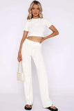 Round Neck Short Sleeve Top and Pants Set - Trendsi - Flyclothing LLC