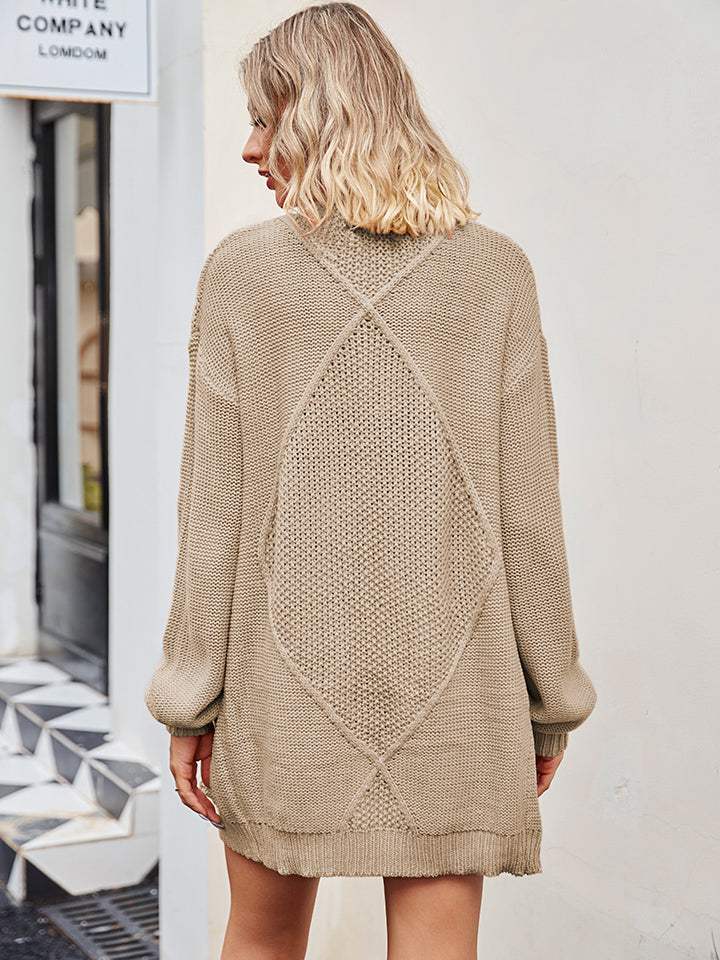 Cable-Knit Long Sleeve Cardigan - Trendsi - Flyclothing LLC